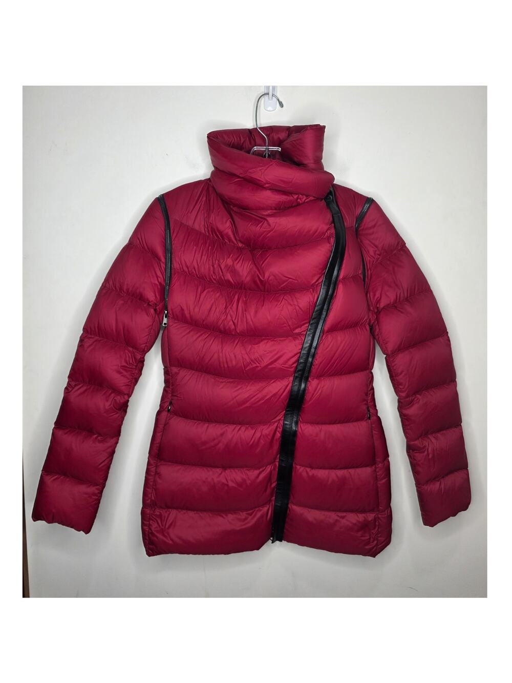 Mackage Queren convertible down puffer coat vest leather trim - red - small